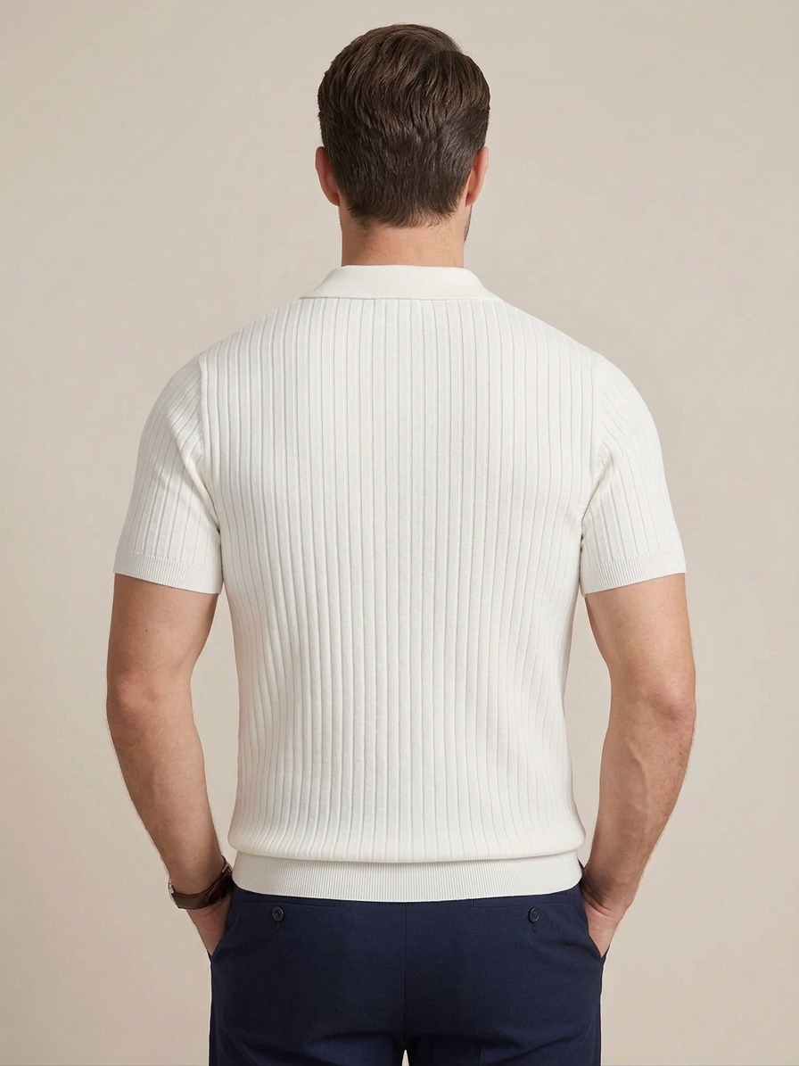 Men's White Knit Polo Shirt for Summer