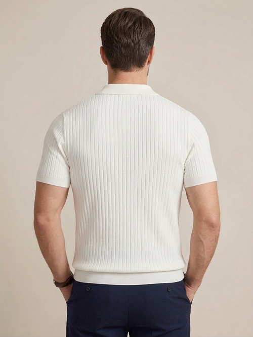 Men's White Knit Polo Shirt for Summer