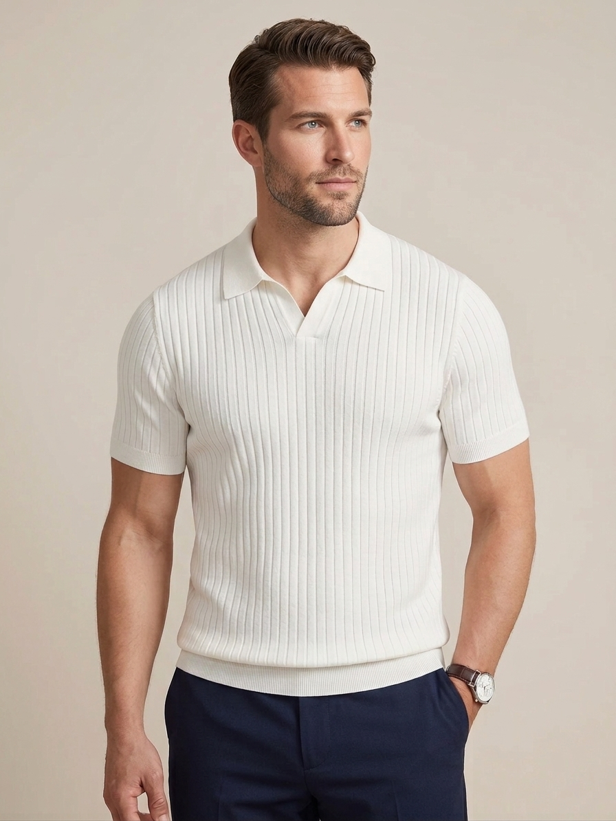 Men's White Knit Polo Shirt for Summer