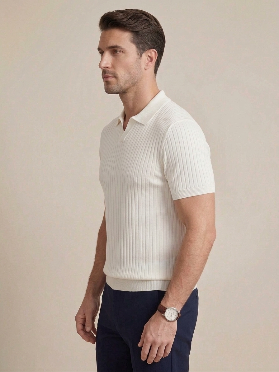 Men's White Knit Polo Shirt for Summer