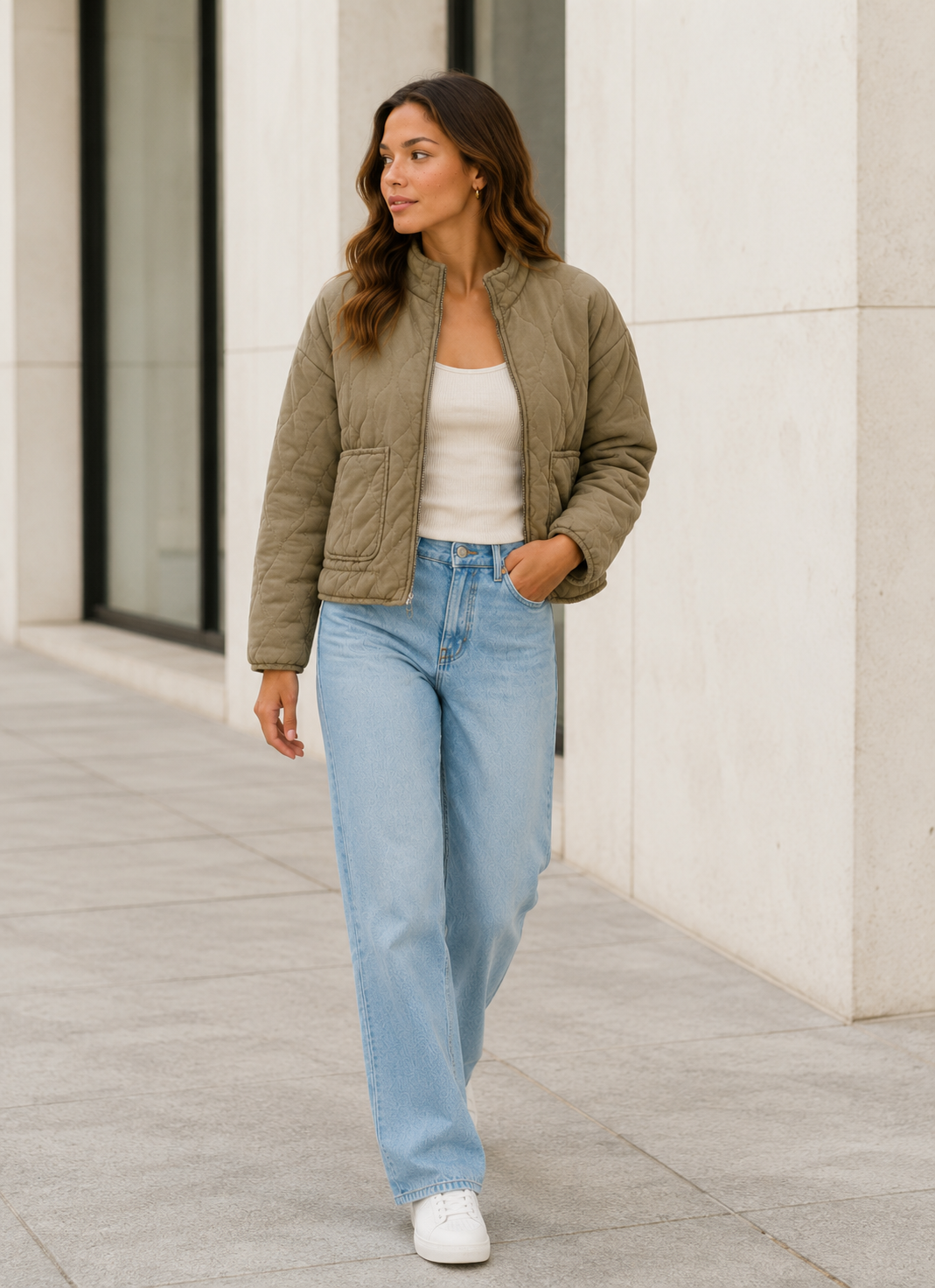 Women's Quilted Jacket – Lightweight Casual Jacket with Front Pockets