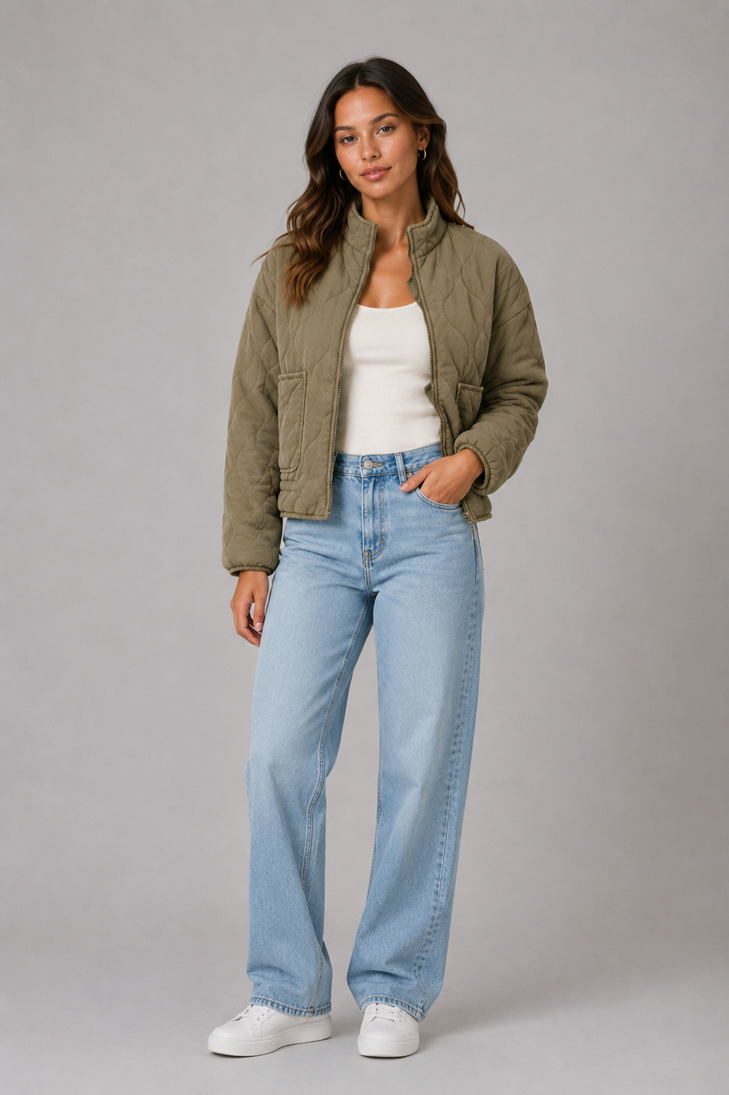 Women's Quilted Jacket – Lightweight Casual Jacket with Front Pockets