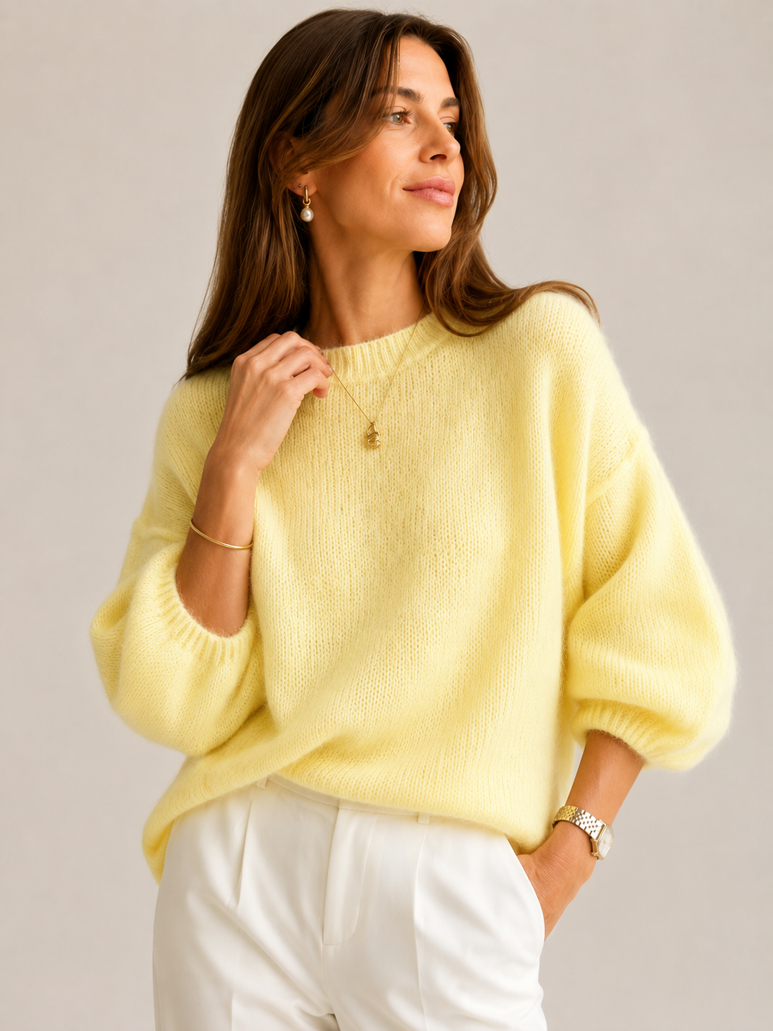 Women's Butter Yellow Knit Top Relaxed Elegant Everyday Wear