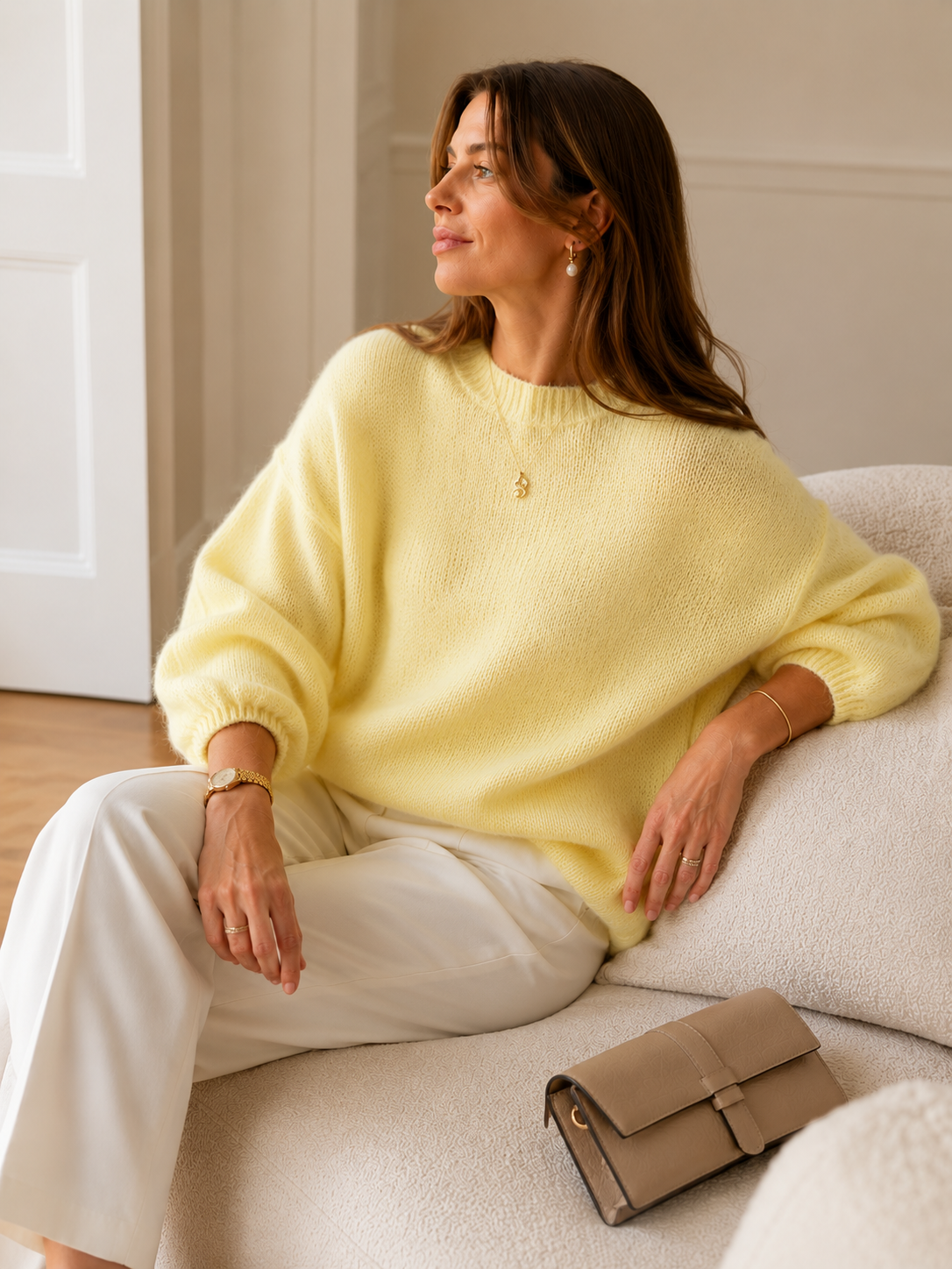 Women's Butter Yellow Knit Top Relaxed Elegant Everyday Wear