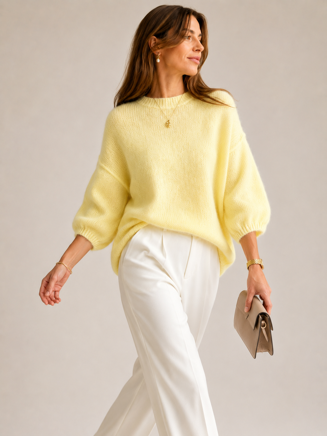 Women's Butter Yellow Knit Top Relaxed Elegant Everyday Wear