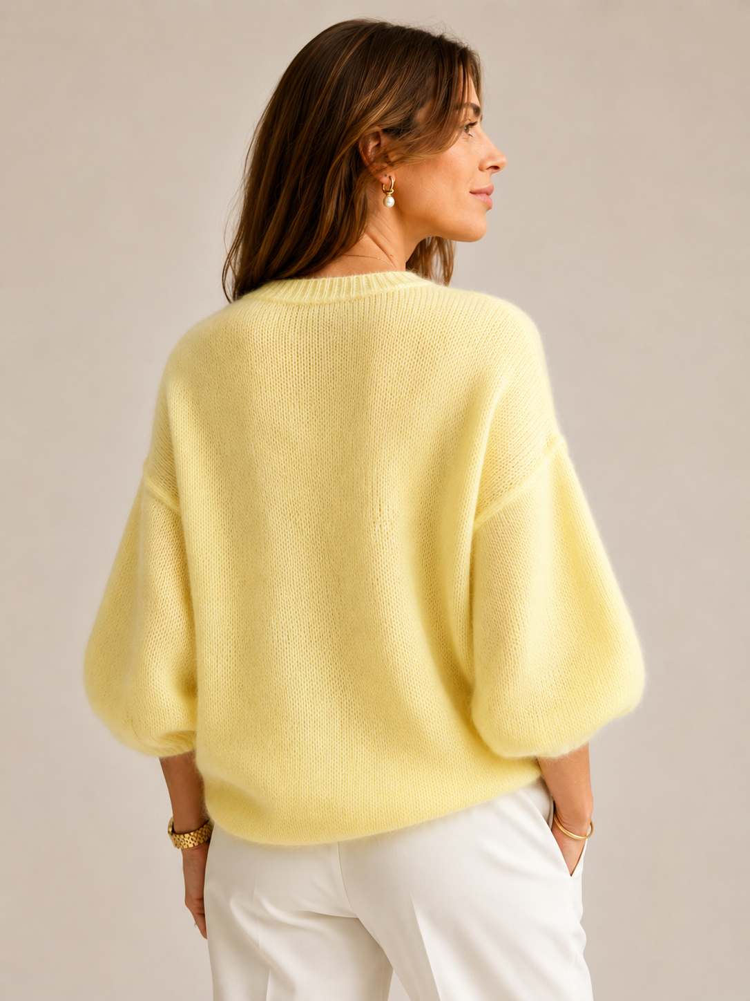 Women's Butter Yellow Knit Top Relaxed Elegant Everyday Wear