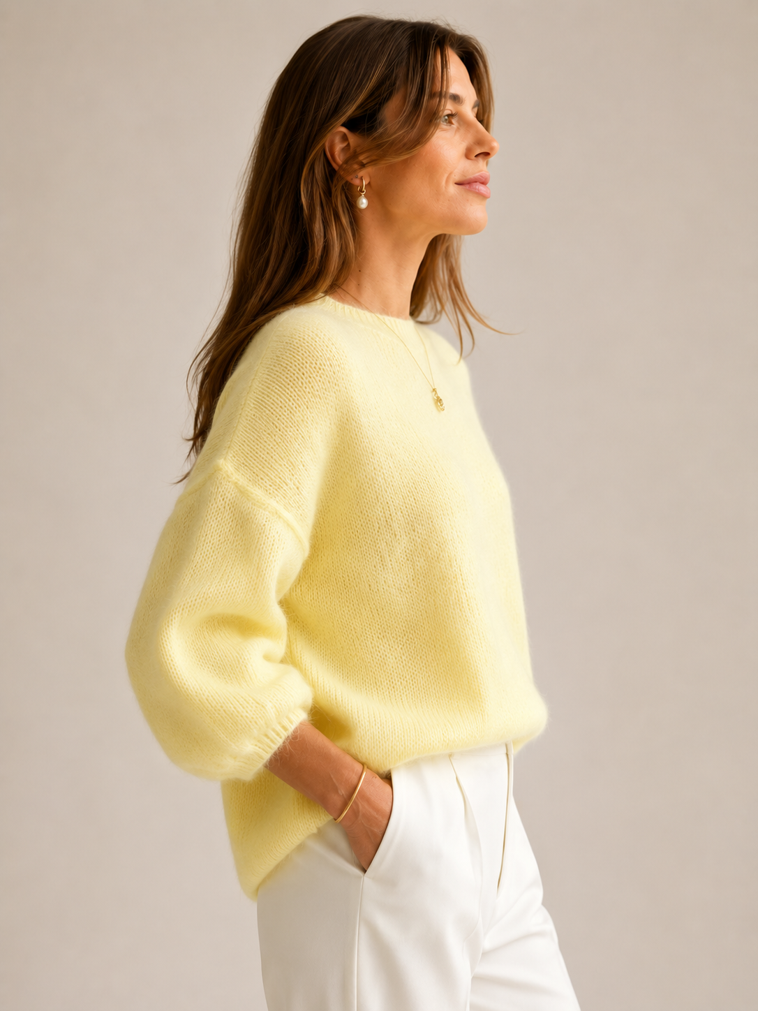 Women's Butter Yellow Knit Top Relaxed Elegant Everyday Wear