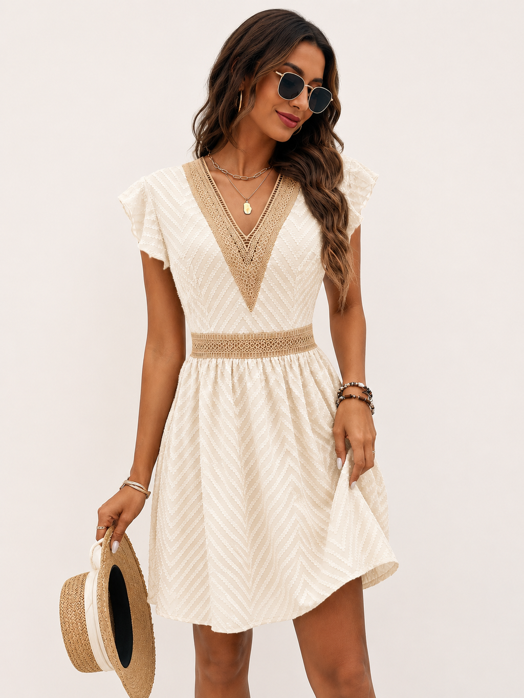 Women's Lace Midi Dress Slim Waist Elegant Summer Style