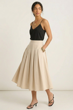 Women's Lightweight Cotton Pleated Midi Skirt Summer Wear