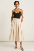 Women's Lightweight Cotton Pleated Midi Skirt Summer Wear
