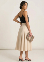 Women's Lightweight Cotton Pleated Midi Skirt Summer Wear