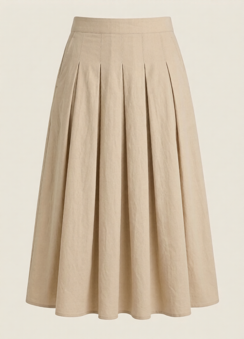 Women's Lightweight Cotton Pleated Midi Skirt Summer Wear