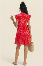 Women's Pink Floral Puff Sleeve Dress Lightweight Summer Wear