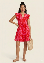 Women's Pink Floral Puff Sleeve Dress Lightweight Summer Wear
