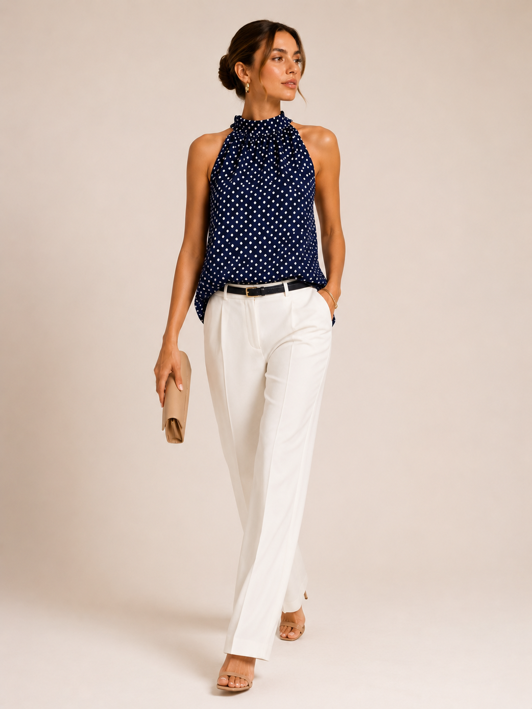 Women's Polka Dot Blouse Elegant Bow Tie Casual Top