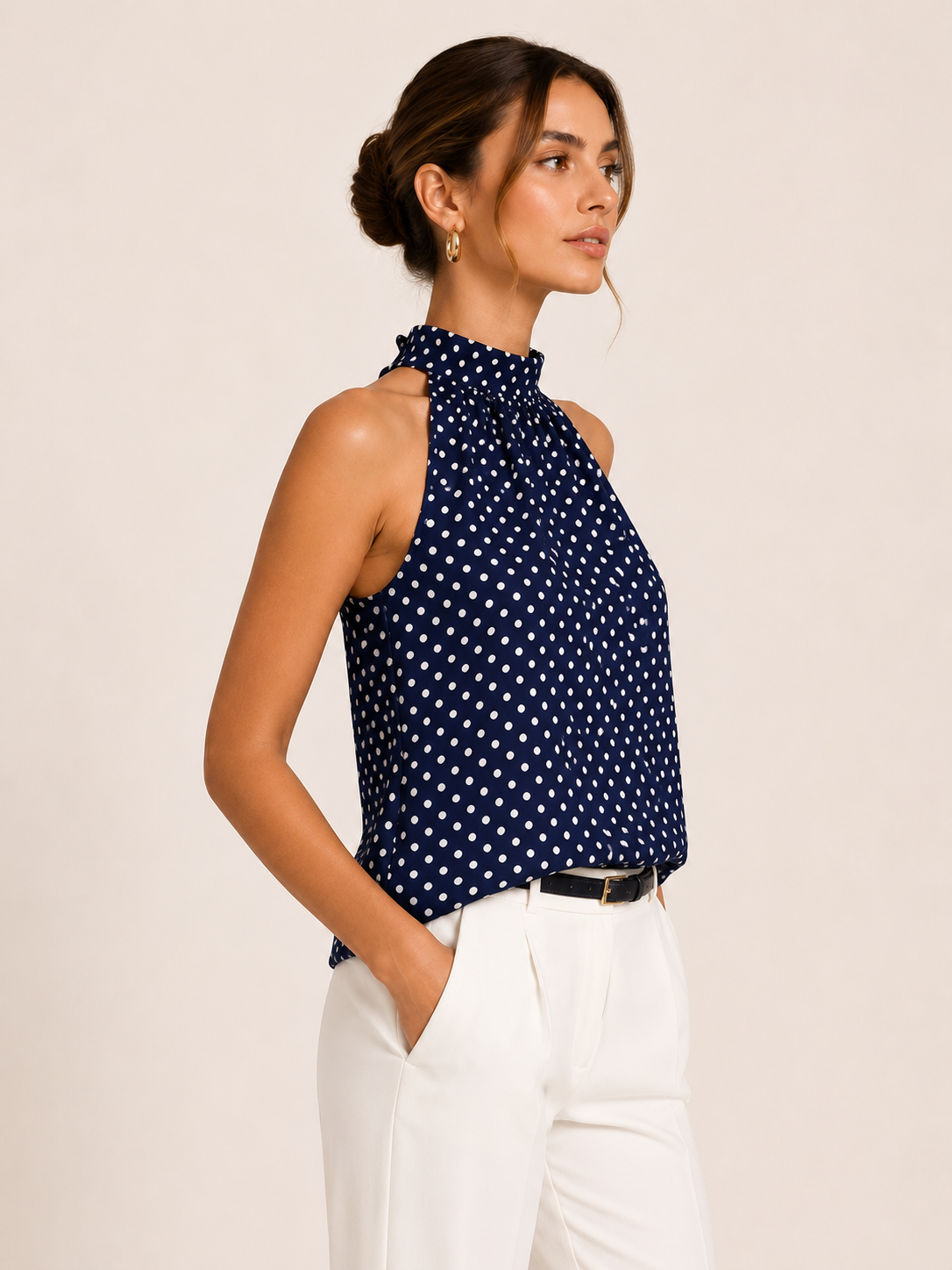 Women's Polka Dot Blouse Elegant Bow Tie Casual Top