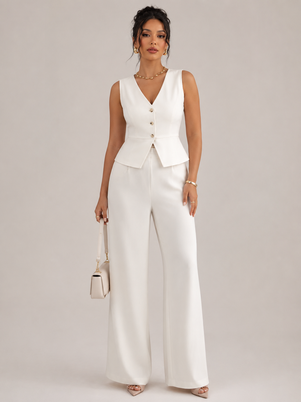 Women's Sleeveless Co Ord Set Minimalist Straight Leg Outfit