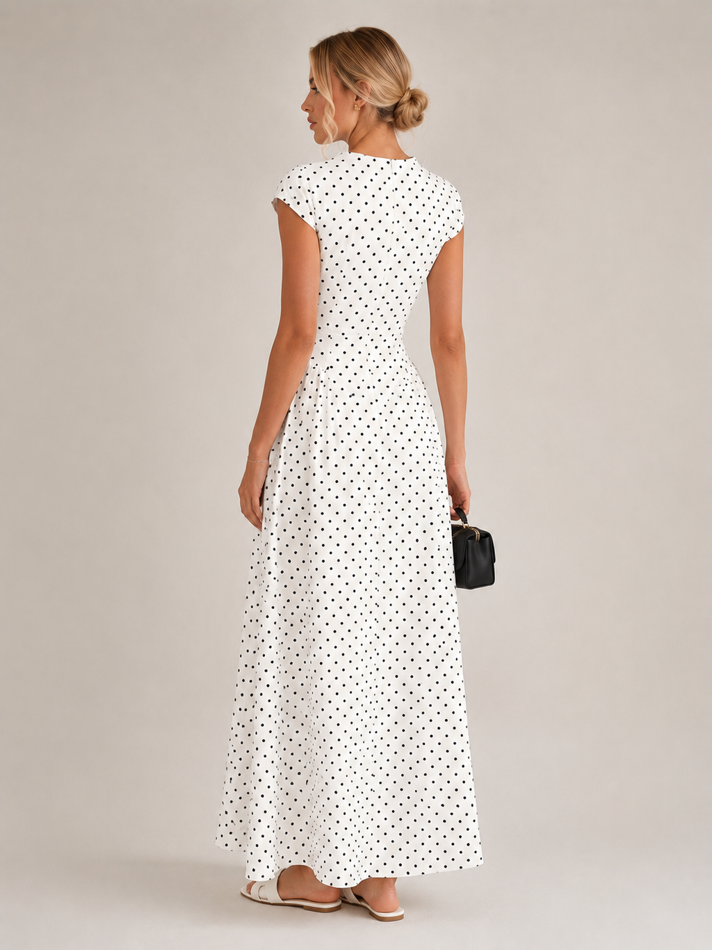 Women's Sleeveless High Waist Polka Dot Dress Slim Fit Maxi