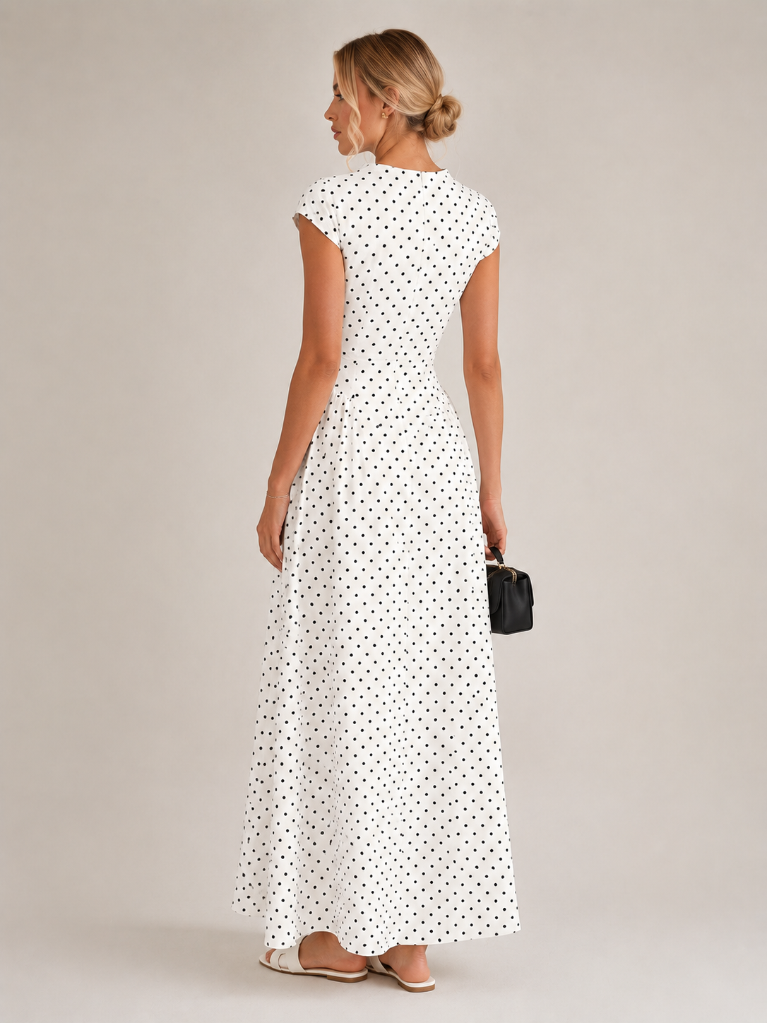 Women's Sleeveless High Waist Polka Dot Dress Slim Fit Maxi