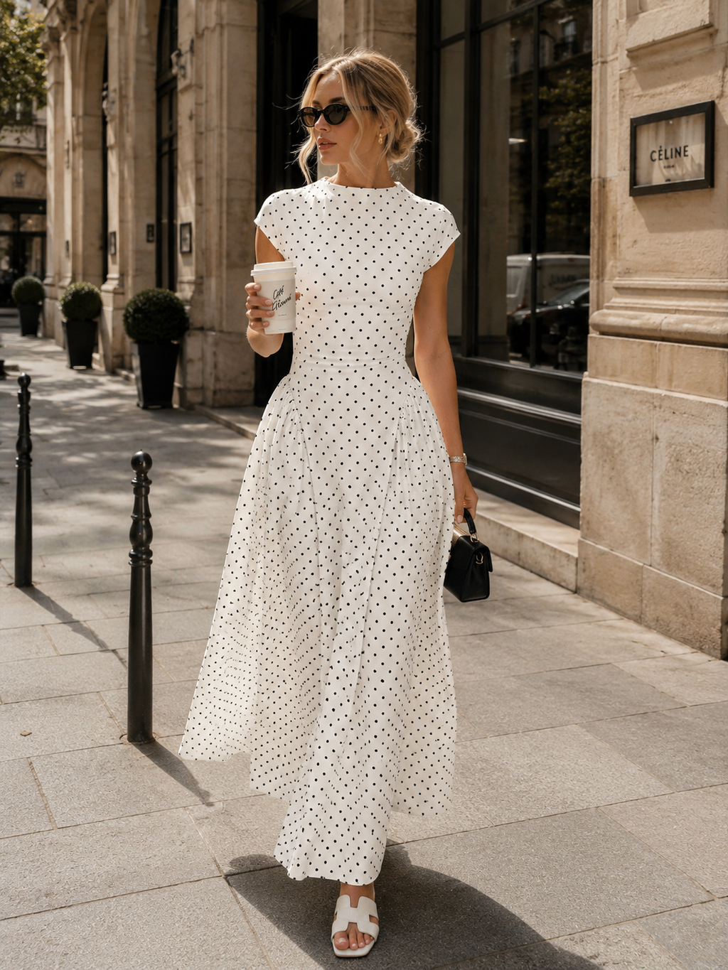 Women's Sleeveless High Waist Polka Dot Dress Slim Fit Maxi