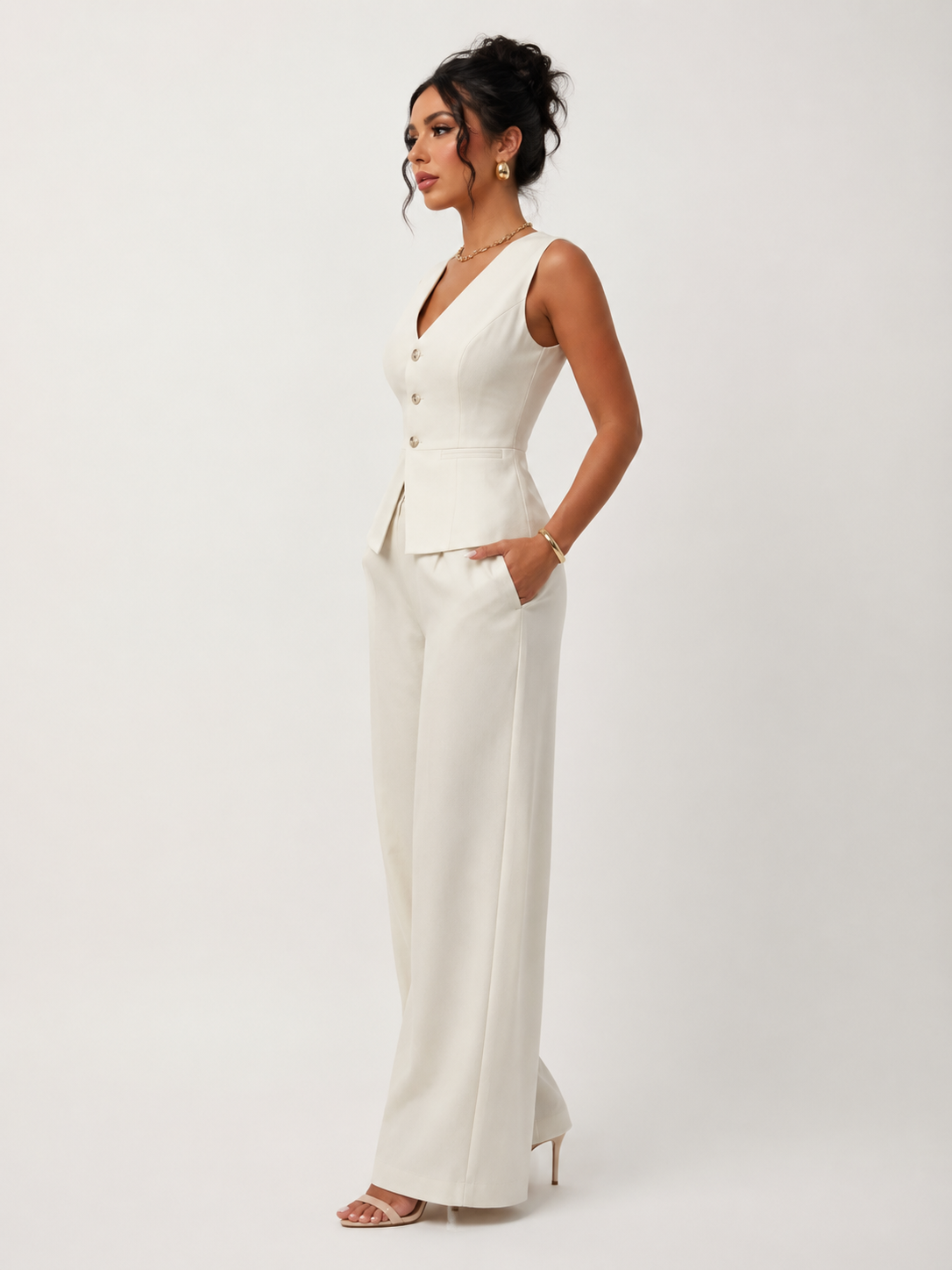 Women's Sleeveless Co Ord Set Minimalist Straight Leg Outfit
