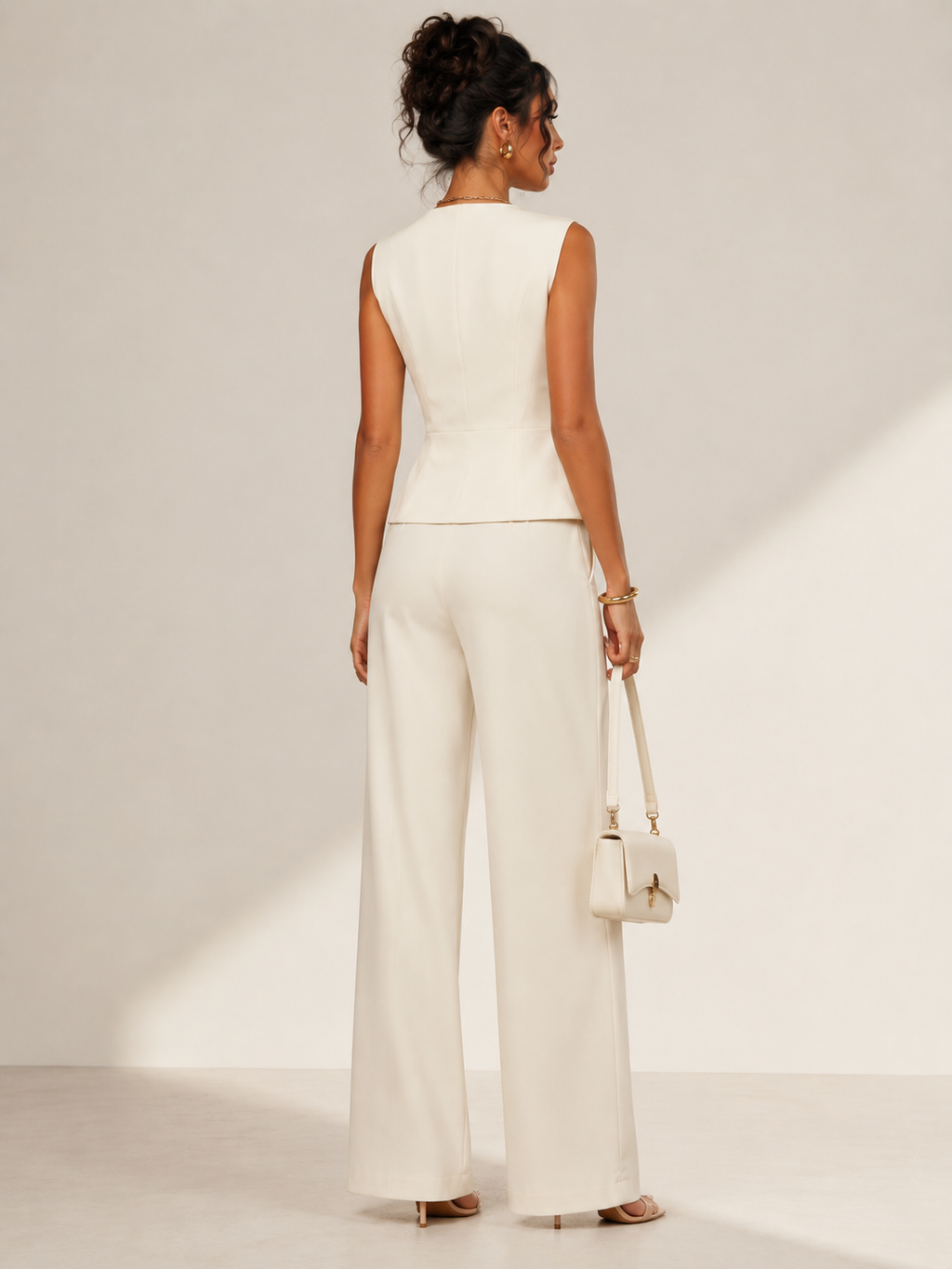 Women's Sleeveless Co Ord Set Minimalist Straight Leg Outfit