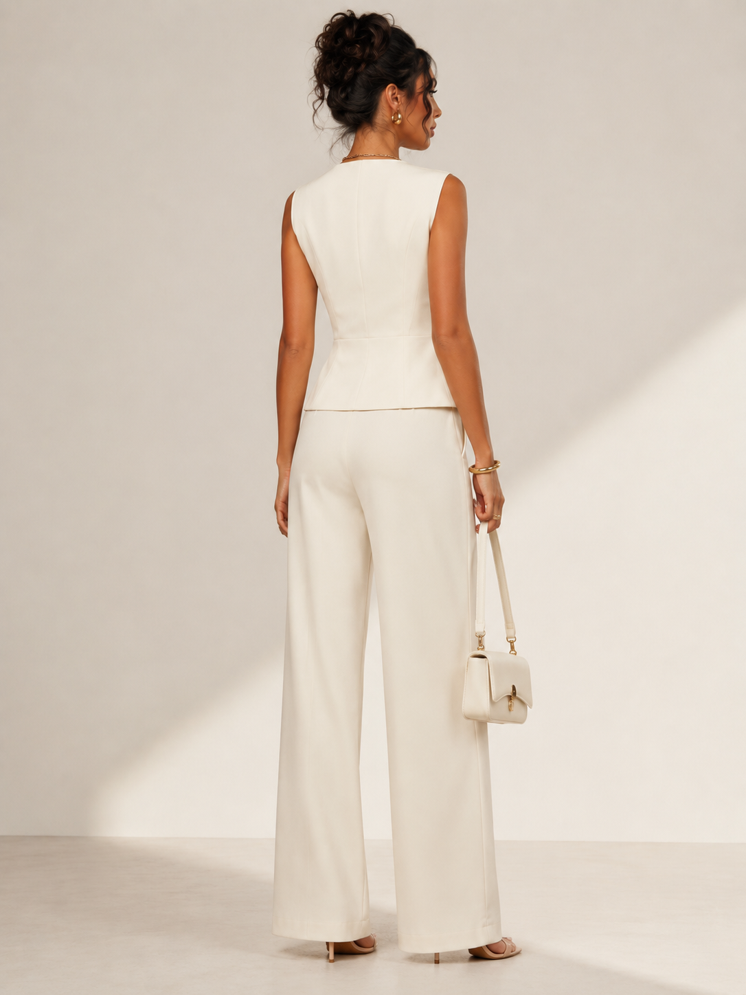 Women's Sleeveless Co Ord Set Minimalist Straight Leg Outfit