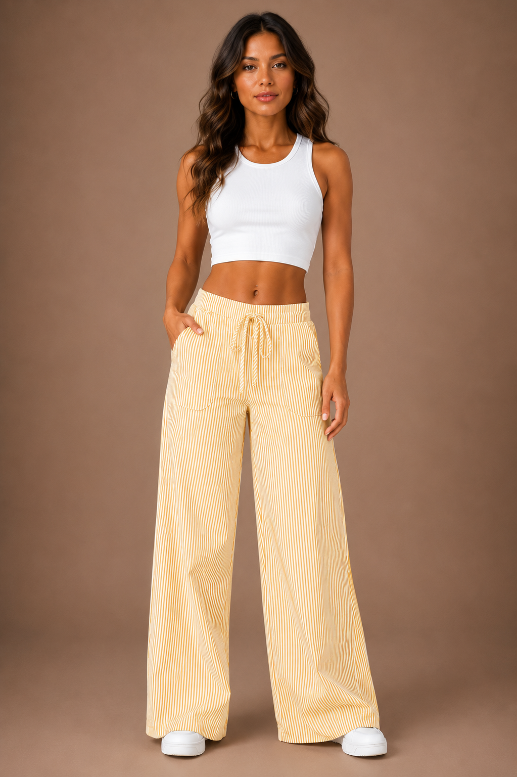 Women's Wide Leg Stripe Trousers Lightweight Summer Trousers