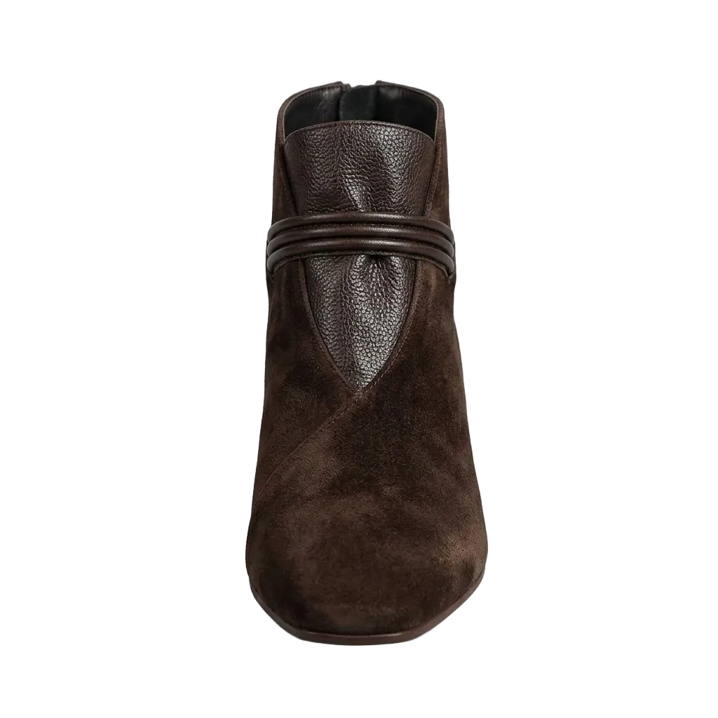 Women's Leather Ankle Boots Heritage Pointed Toe Ruffled Brown Black