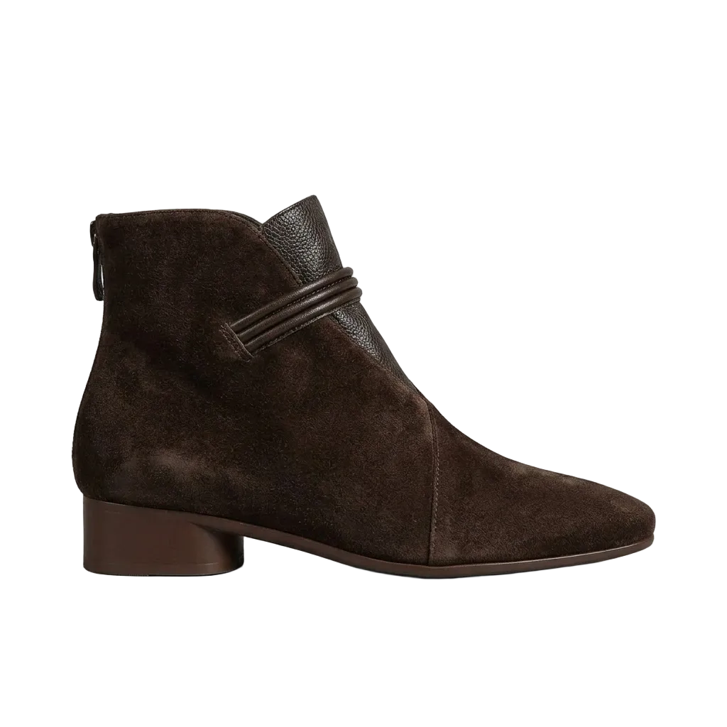 Women's Leather Ankle Boots Heritage Pointed Toe Ruffled Brown Black