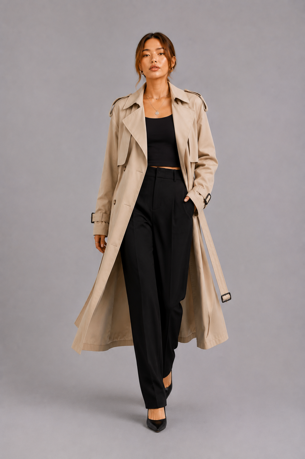 Women's Trench Coat – Long Belted Trench Coat