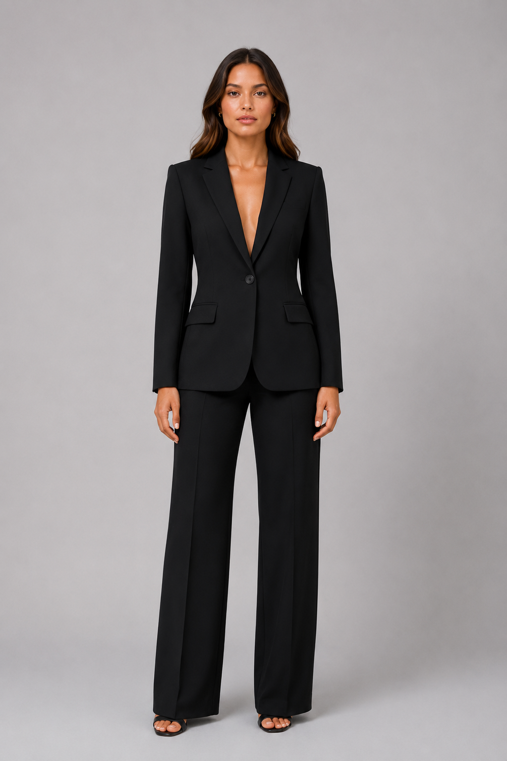 Women's Trouser Suit – Women's Suit Set with Tailored Blazer & Wide Leg Trousers