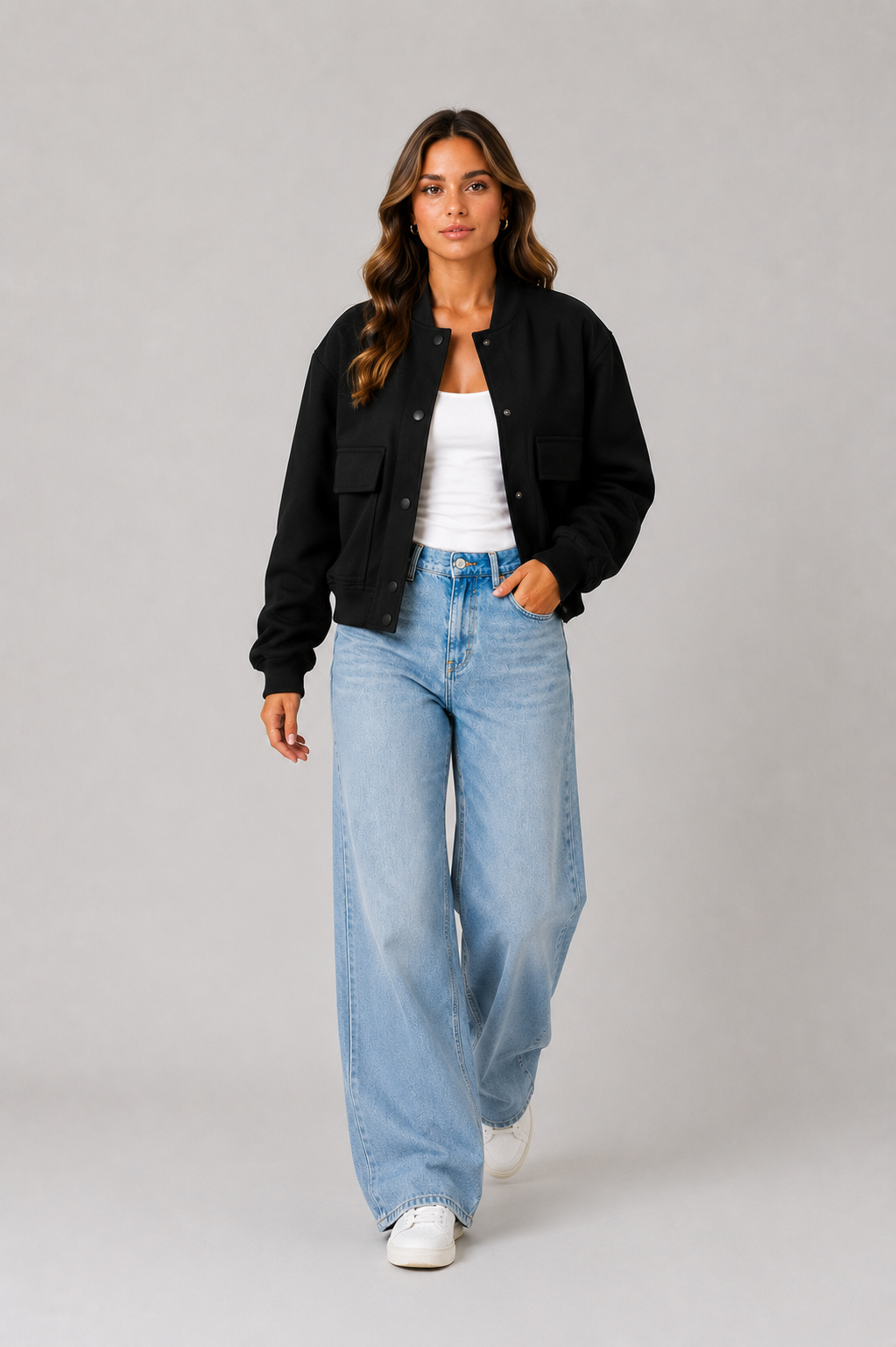 Women's Oversized Bomber Jacket – Button Front Casual Jacket
