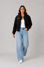 Women's Oversized Bomber Jacket – Button Front Casual Jacket
