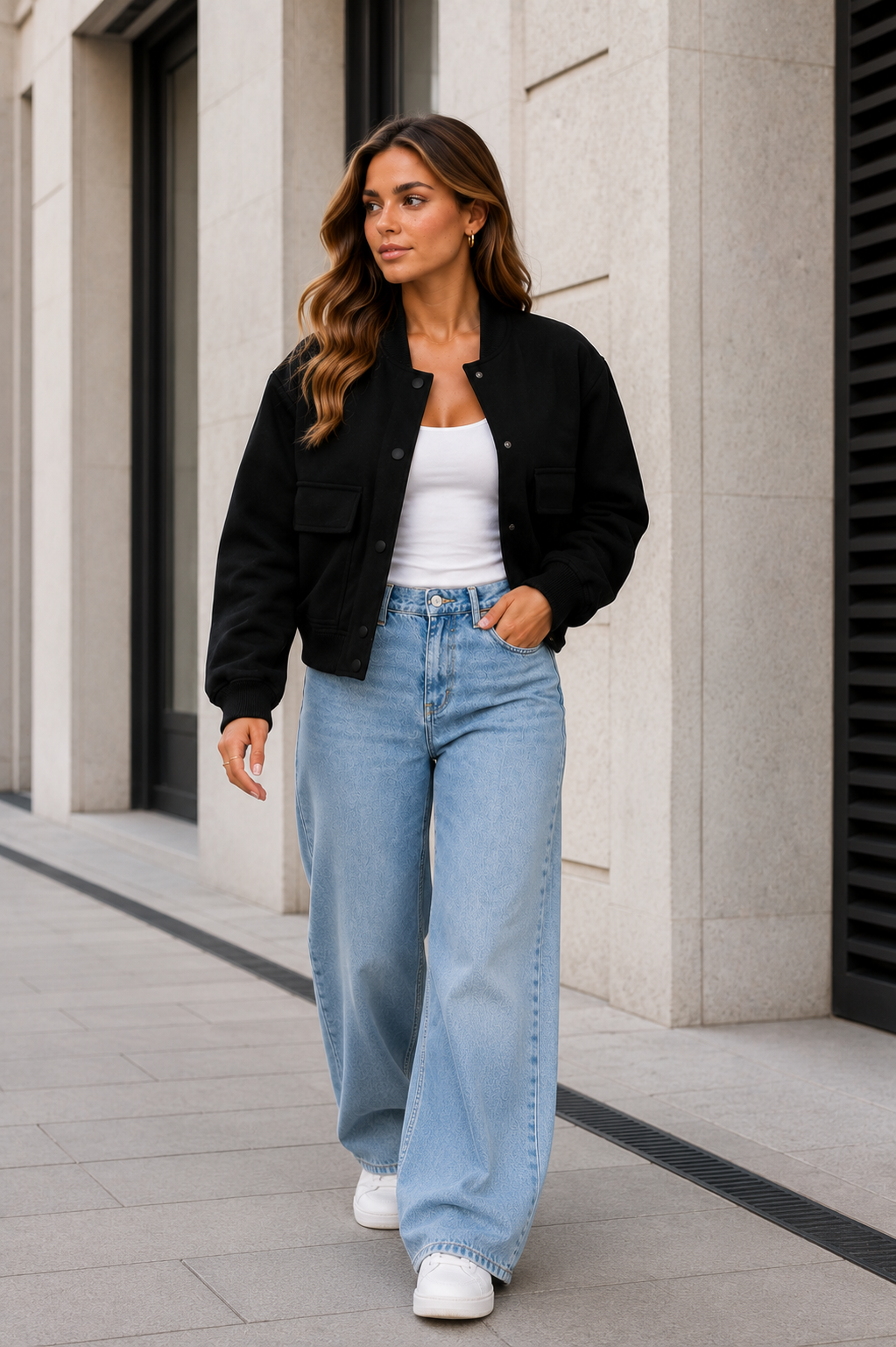 Women's Oversized Bomber Jacket – Button Front Casual Jacket