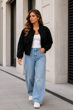 Women's Oversized Bomber Jacket – Button Front Casual Jacket