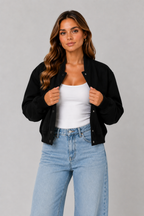 Women's Oversized Bomber Jacket – Button Front Casual Jacket