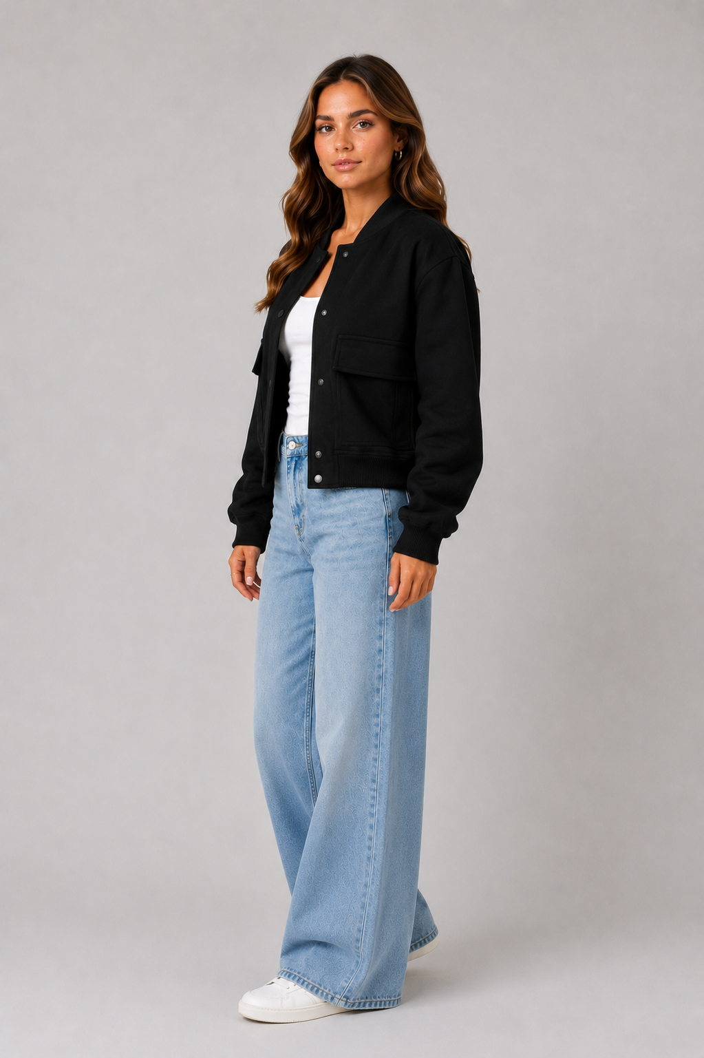 Women's Oversized Bomber Jacket – Button Front Casual Jacket