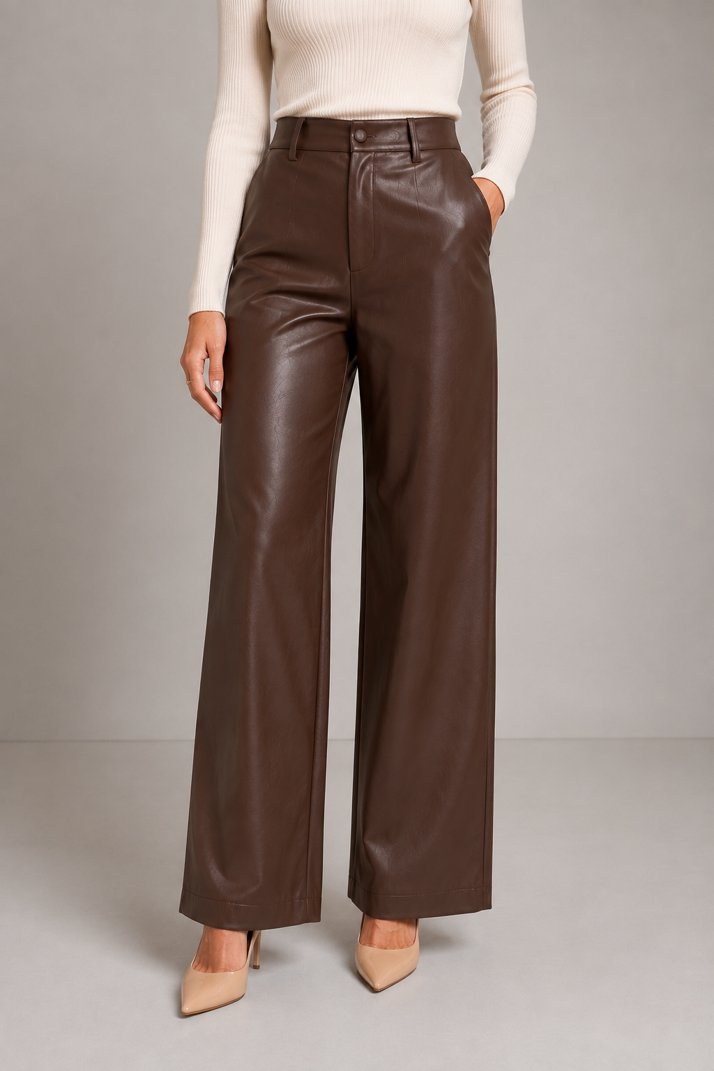 Women's Faux Leather Trousers – Wide Leg Leather Pants