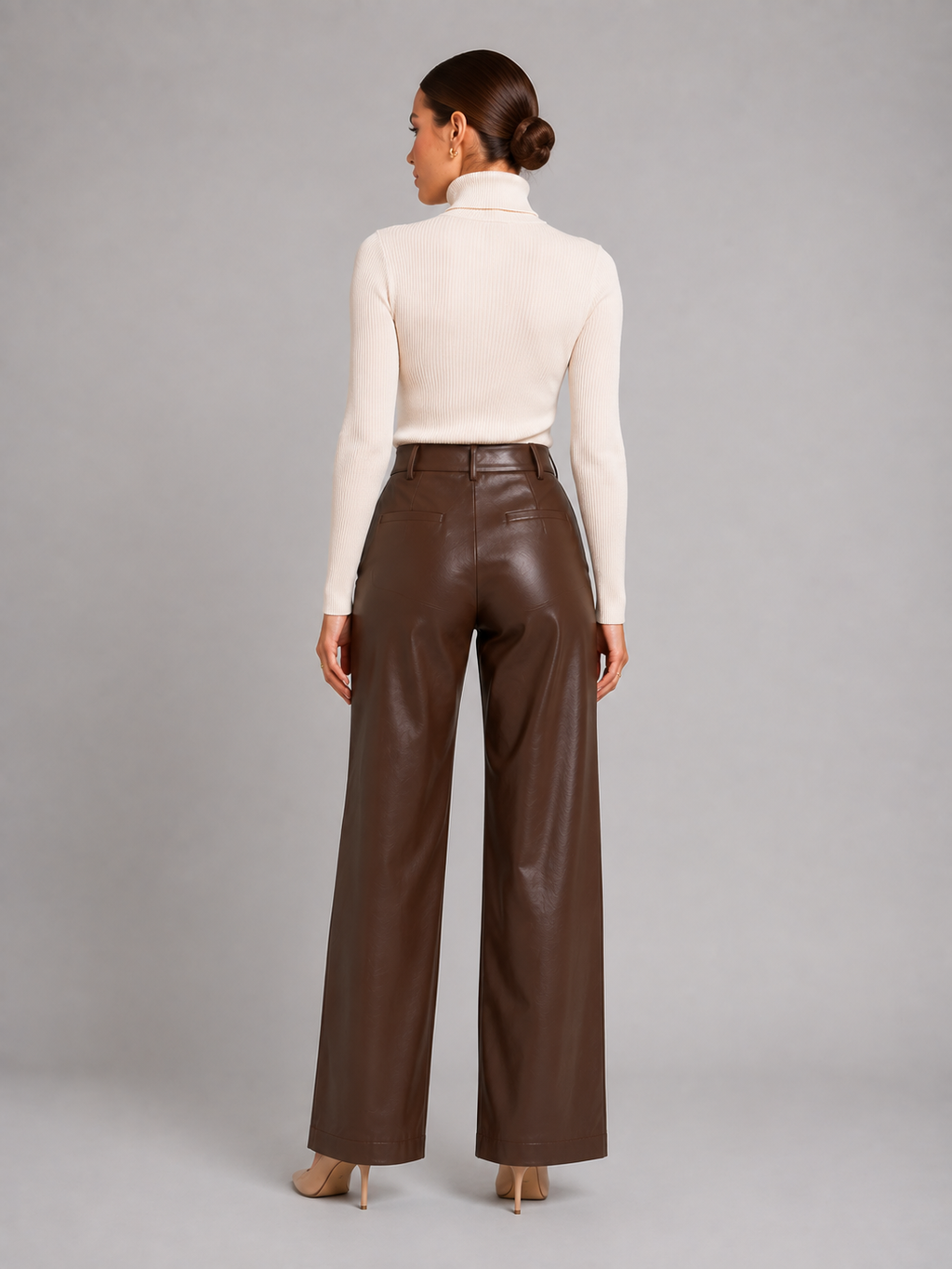 Women's Faux Leather Trousers – Wide Leg Leather Pants