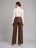 Women's Faux Leather Trousers – Wide Leg Leather Pants