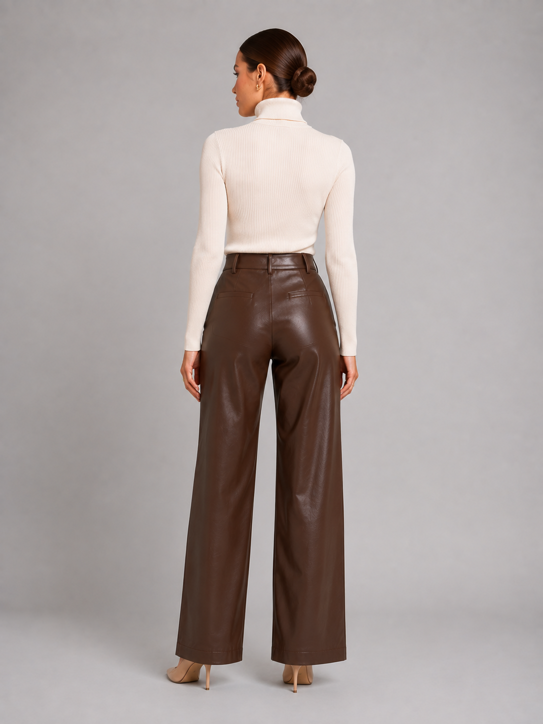 Women's Faux Leather Trousers – Wide Leg Leather Pants