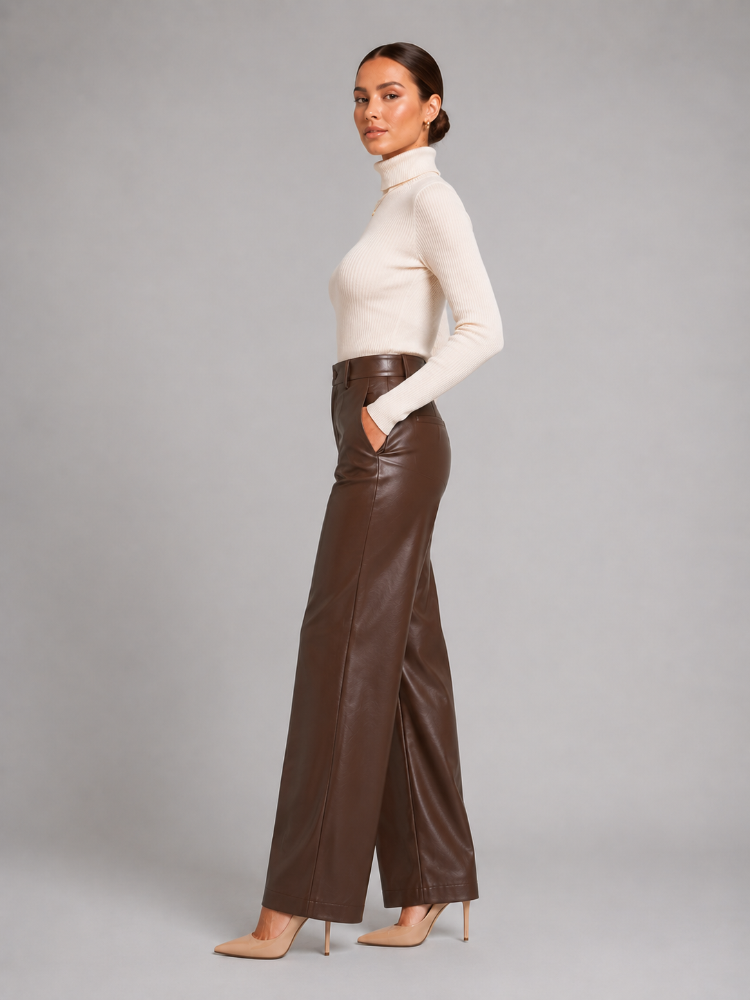 Women's Faux Leather Trousers – Wide Leg Leather Pants