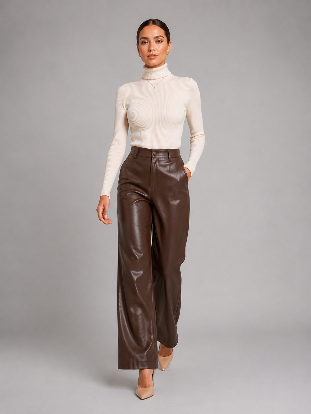 Women's Faux Leather Trousers – Wide Leg Leather Pants