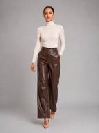 Women's Faux Leather Trousers – Wide Leg Leather Pants