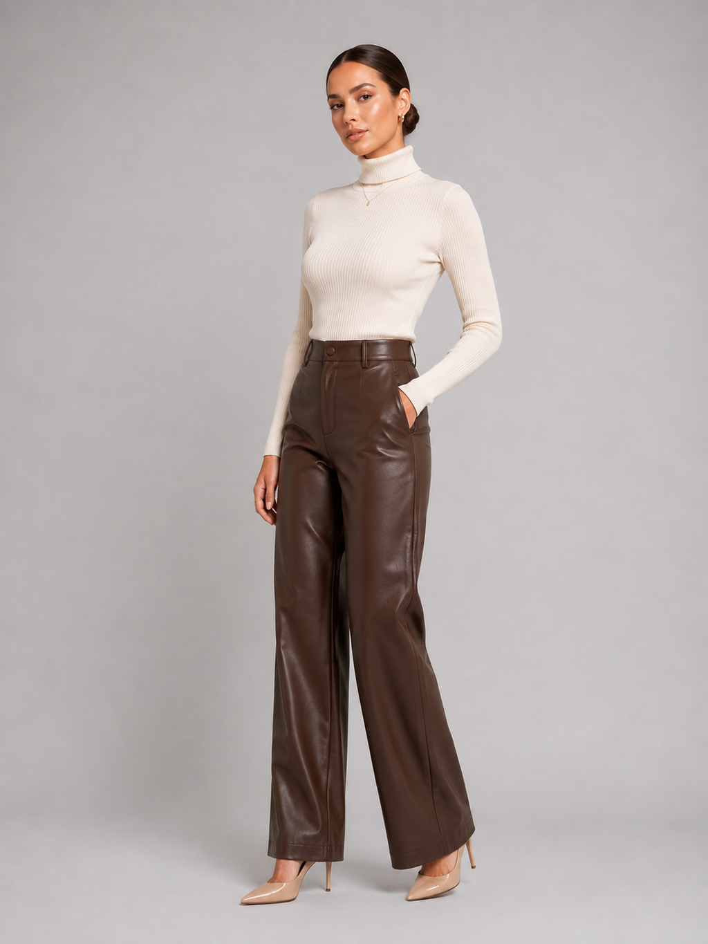Women's Faux Leather Trousers – Wide Leg Leather Pants