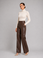 Women's Faux Leather Trousers – Wide Leg Leather Pants