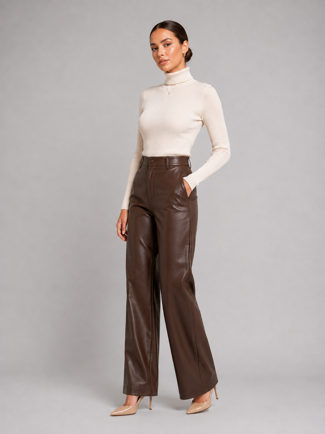 Women's Faux Leather Trousers – Wide Leg Leather Pants