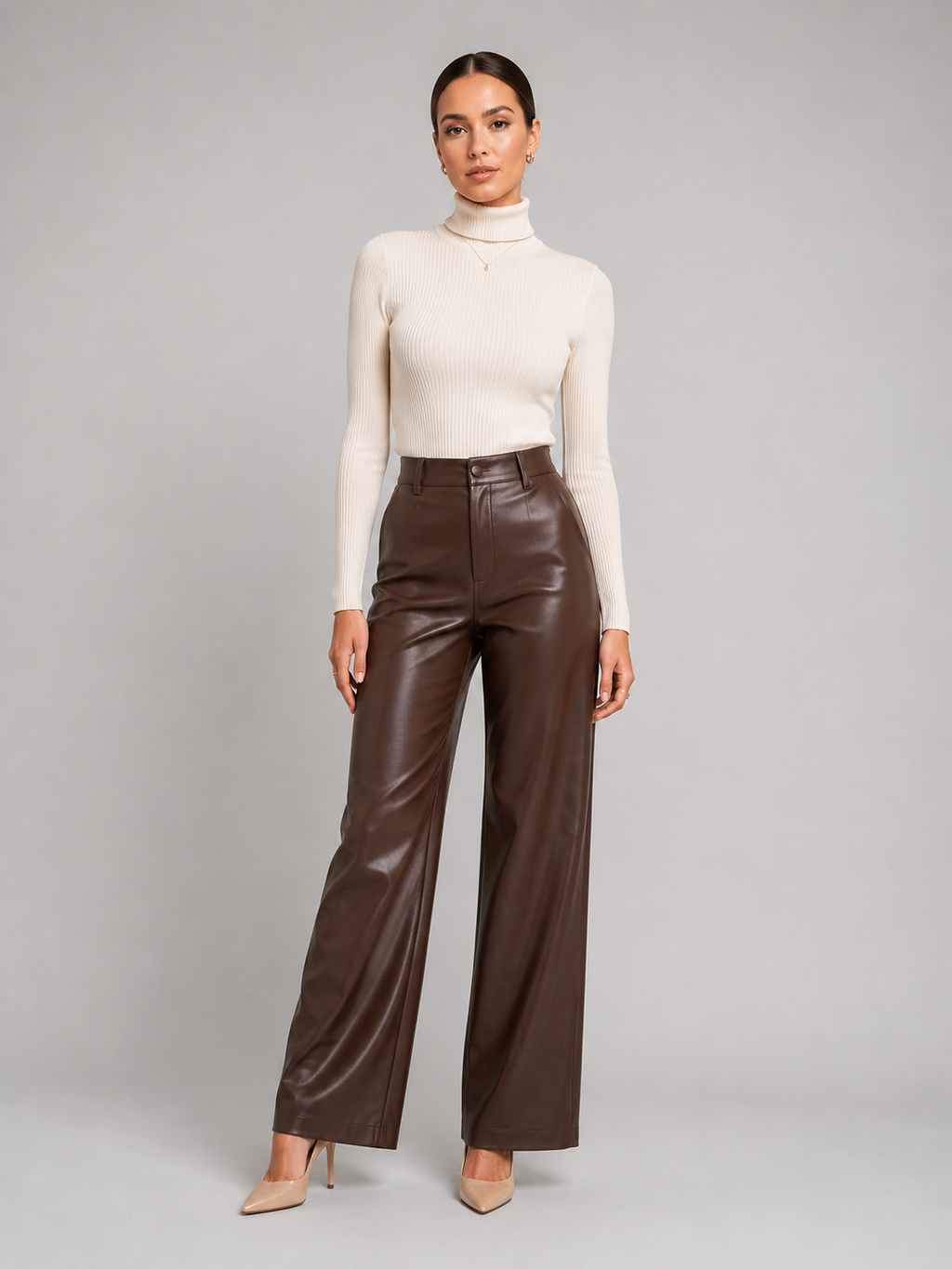 Women's Faux Leather Trousers – Wide Leg Leather Pants