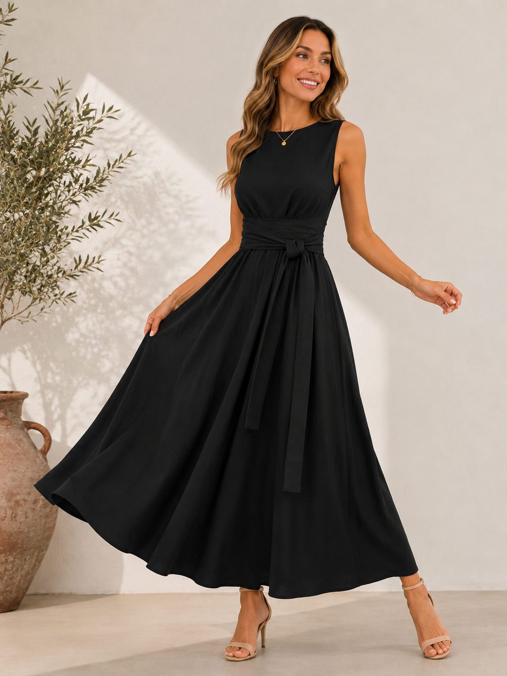 Women's Minimalist Summer Dress with Adjustable Bow Strap